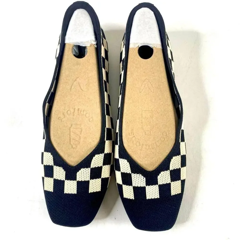 VIVAIA Margot Square Toe Checker Black & Cream | Size US 8.5 WIDE / EU39.5  $109